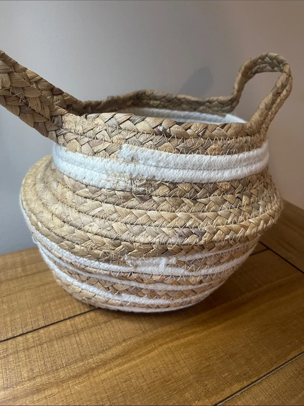 Natural Seagrass Storage Basket with White Accent